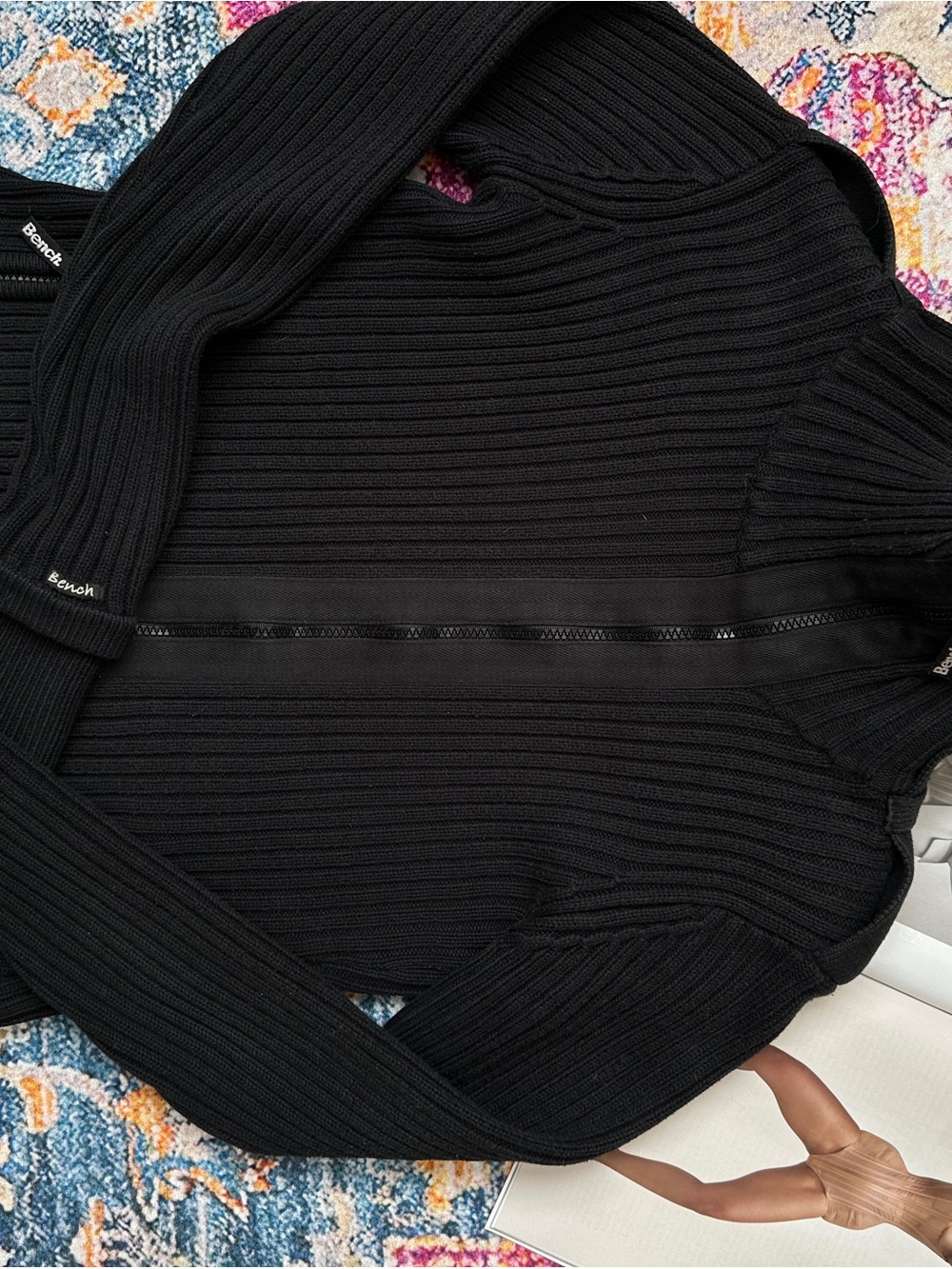 Bench Black Ribbed Zip-Up Bomber Jacket - Picture 15 of 16